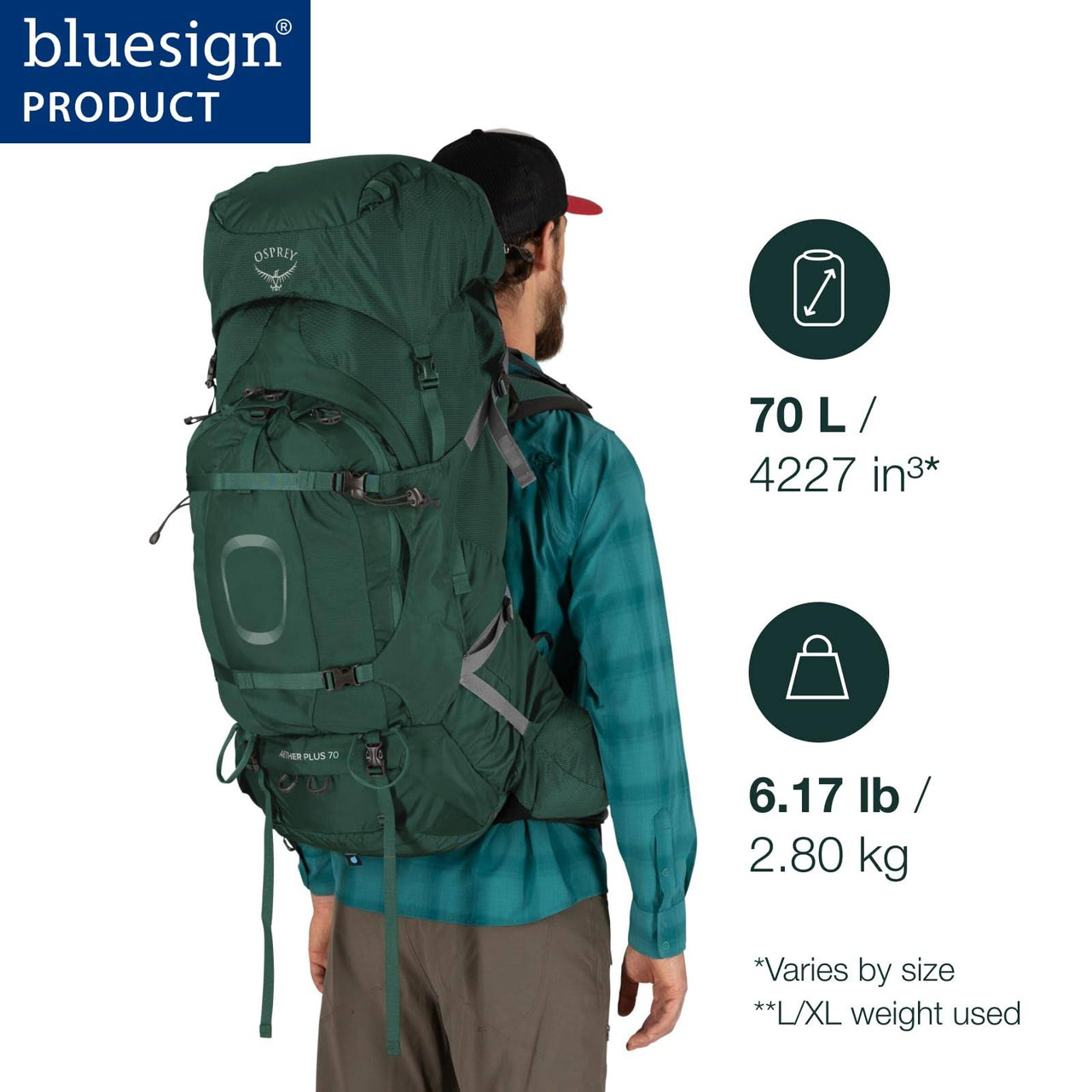 Osprey Aether Plus 70 Axo Green S-M