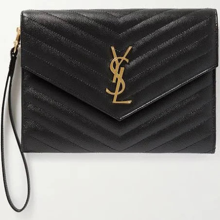 Saint Laurent - Monogramme Quilted Textured-Leather Pouch - Black - One Size