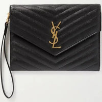 Thumbnail for Saint Laurent - Monogramme Quilted Textured-Leather Pouch - Black - One Size
