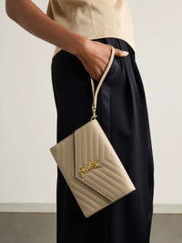 Thumbnail for Saint Laurent - Monogramme Quilted Textured-Leather Pouch - Black - One Size