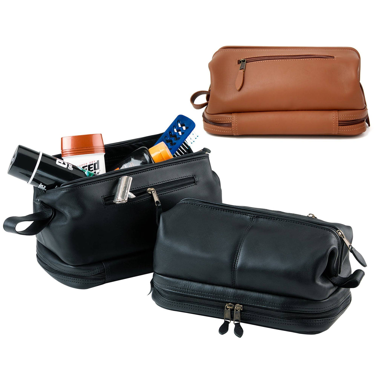 Royce Leather Executive Toiletry Travel Wash Bag - Tan
