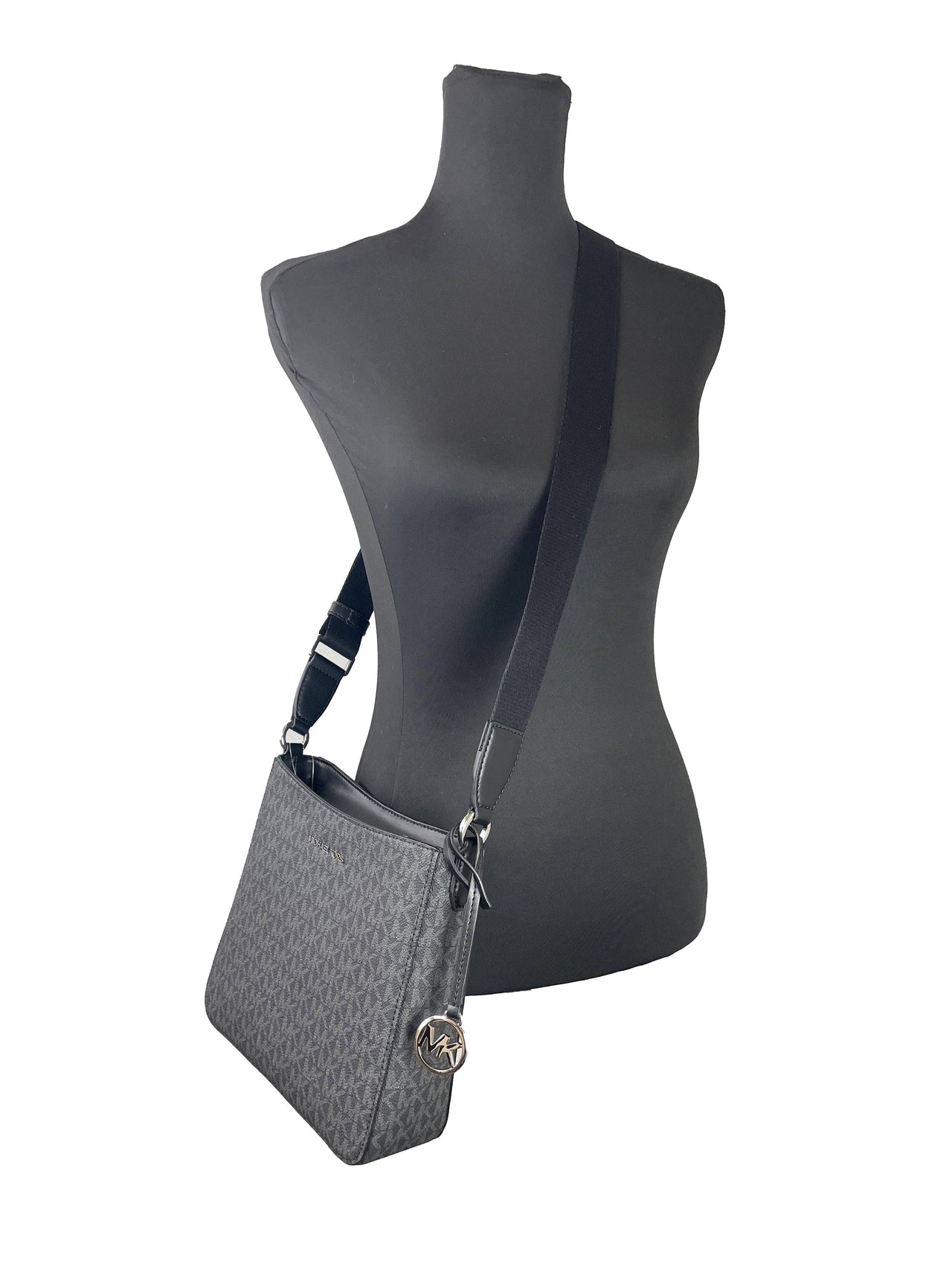 Michael Kors Handbag Black Logo Crossbody Xbody Bag with Mk Charm