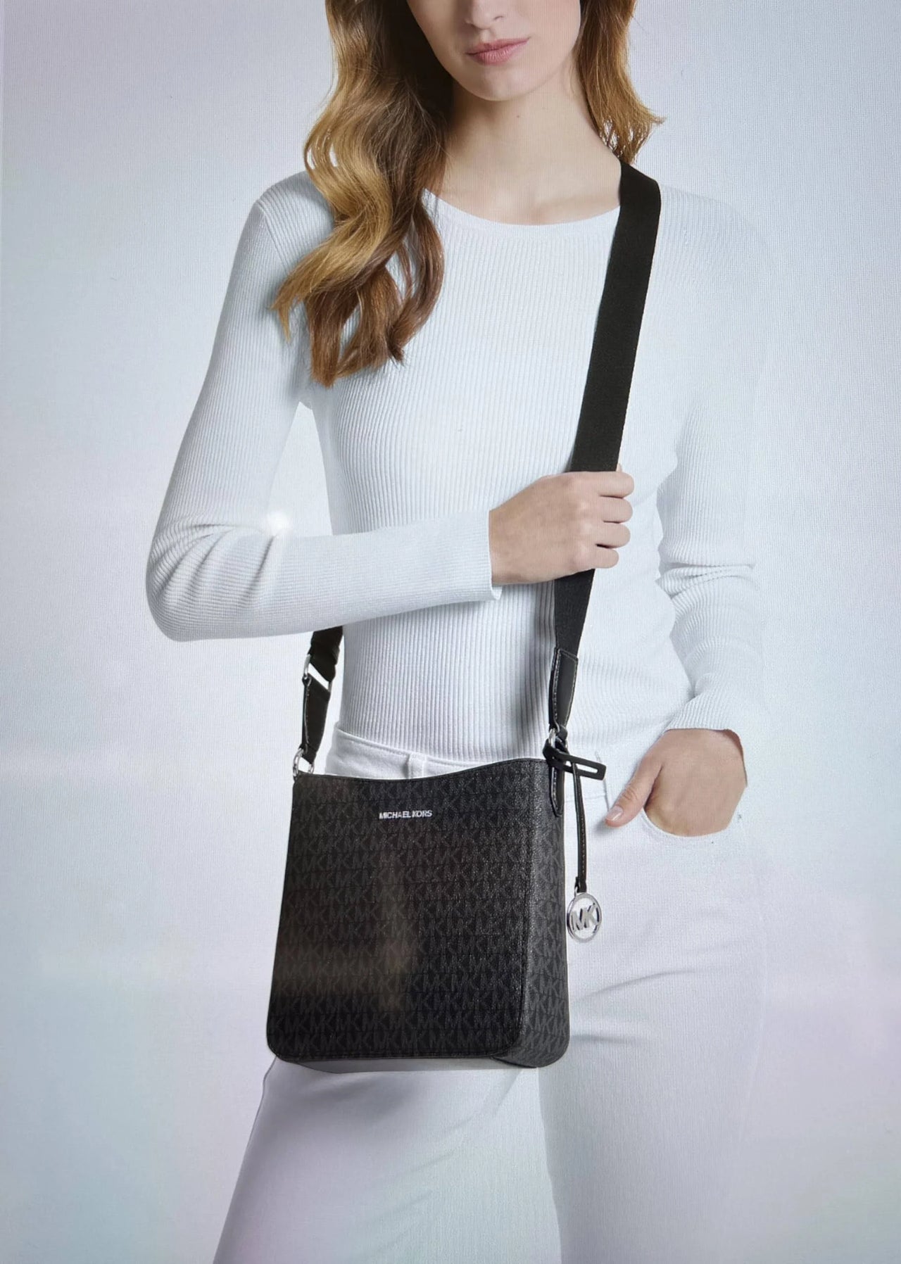 Michael Kors Handbag Black Logo Crossbody Xbody Bag with Mk Charm