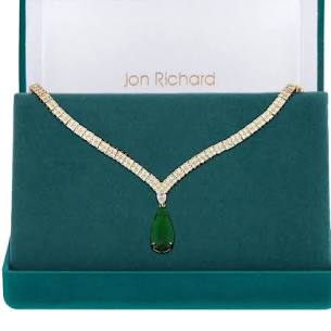 Jon Richard Gold Plated Cubic Zirconia Emerald Green Pear Drop Collar Necklace