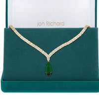 Thumbnail for Jon Richard Gold Plated Cubic Zirconia Emerald Green Pear Drop Collar Necklace
