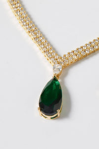 Thumbnail for Jon Richard Gold Plated Cubic Zirconia Emerald Green Pear Drop Collar Necklace