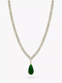 Thumbnail for Jon Richard Gold Plated Cubic Zirconia Emerald Green Pear Drop Collar Necklace