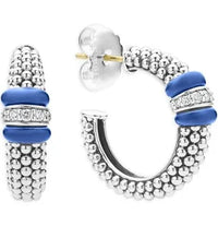 Thumbnail for LAGOS Blue Caviar Ultramarine Ceramic Caviar Diamond Hoop Earrings