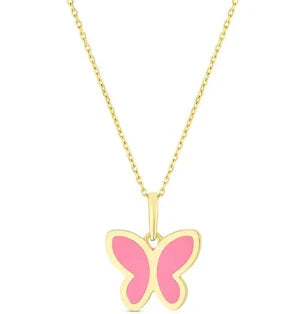 H Samuel Children's 9ct Yellow Gold Butterfly Enamel Pendant 14+2" Necklace