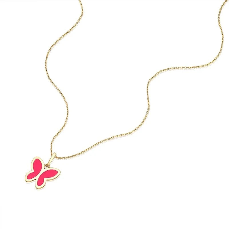H Samuel Children's 9ct Yellow Gold Butterfly Enamel Pendant 14+2" Necklace
