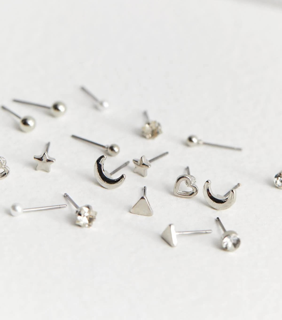 New Look 9 Pack Silver Mixed Stud Earrings