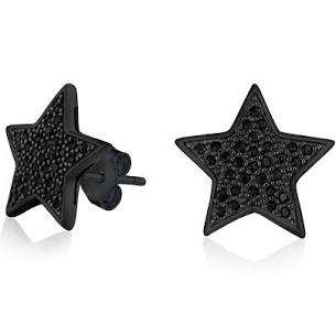 Unisex USA American Patriotic Rock Star Sparkling Pave Black Crystals Pink Celestial Star Stud Earrings Pendant For Women Teen Rose Gold .925