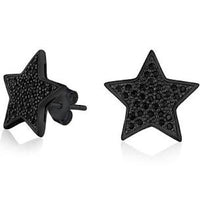 Thumbnail for Unisex USA American Patriotic Rock Star Sparkling Pave Black Crystals Pink Celestial Star Stud Earrings Pendant For Women Teen Rose Gold .925