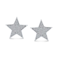 Thumbnail for Unisex USA American Patriotic Rock Star Sparkling Pave Black Crystals Pink Celestial Star Stud Earrings Pendant For Women Teen Rose Gold .925