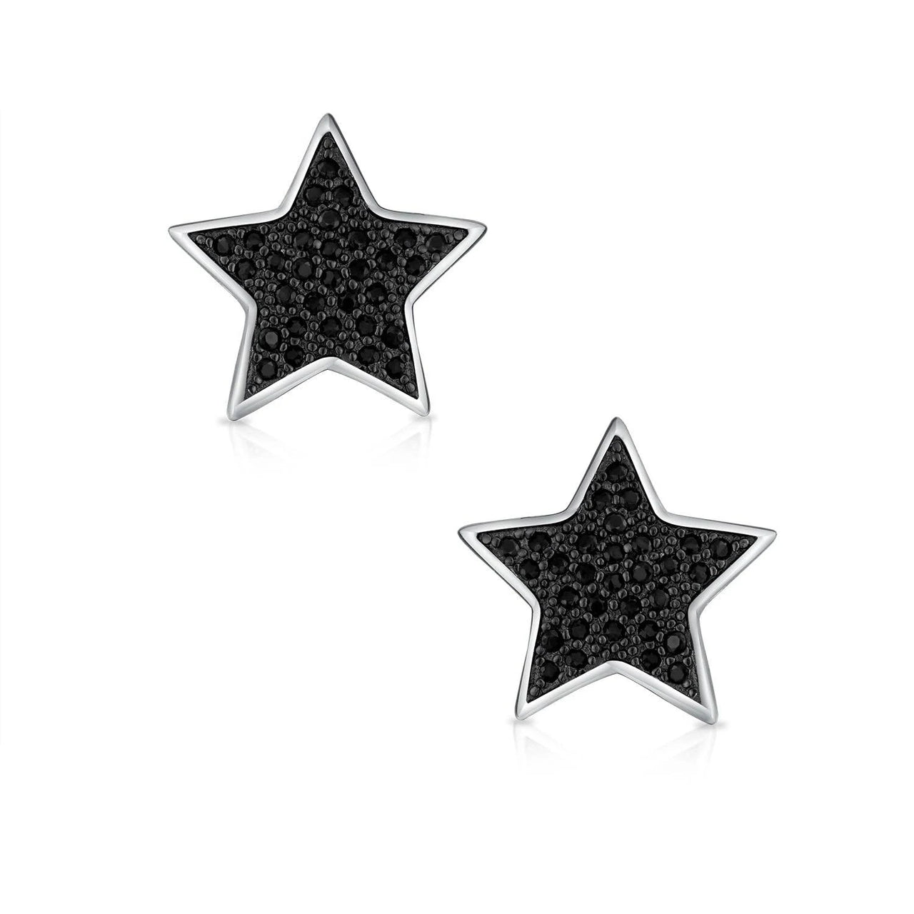 Unisex USA American Patriotic Rock Star Sparkling Pave Black Crystals Pink Celestial Star Stud Earrings Pendant For Women Teen Rose Gold .925