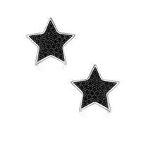 Thumbnail for Unisex USA American Patriotic Rock Star Sparkling Pave Black Crystals Pink Celestial Star Stud Earrings Pendant For Women Teen Rose Gold .925