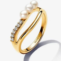 Thumbnail for Pandora Treated Freshwater Cultured Pearl Double Band Ring
