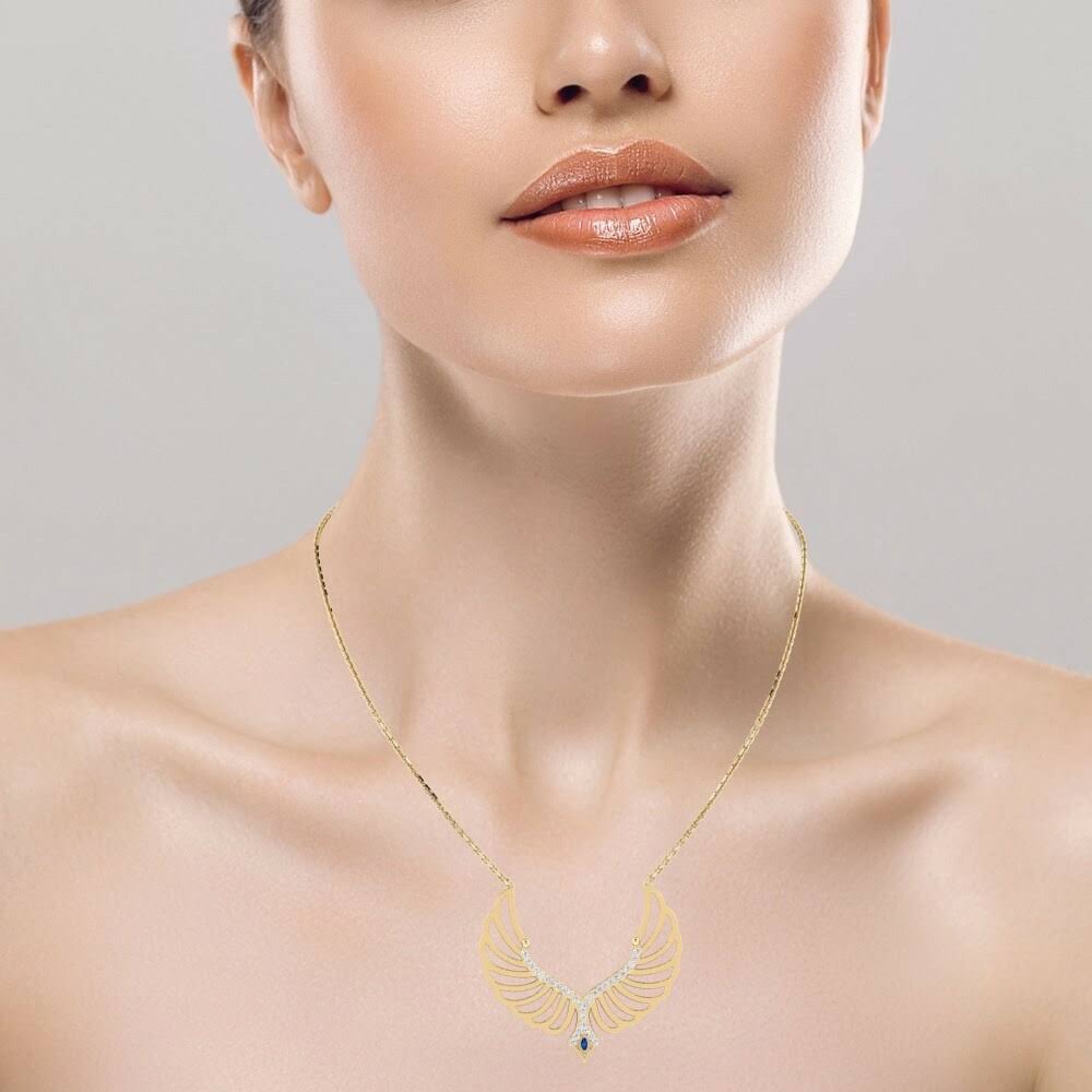 Women's 14k Yellow Gold Angel Swarovski Necklace