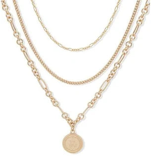 Lauren Ralph Lauren Women's Layered Gold-Tone Logo Pendant Necklace