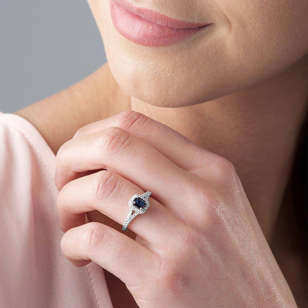 Beaverbrooks Women's 18ct White Gold Diamond Sapphire Halo Ring