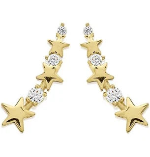 Women's F.Hinds 9ct Gold Cubic Zirconia Star Crawler Stud Earrings