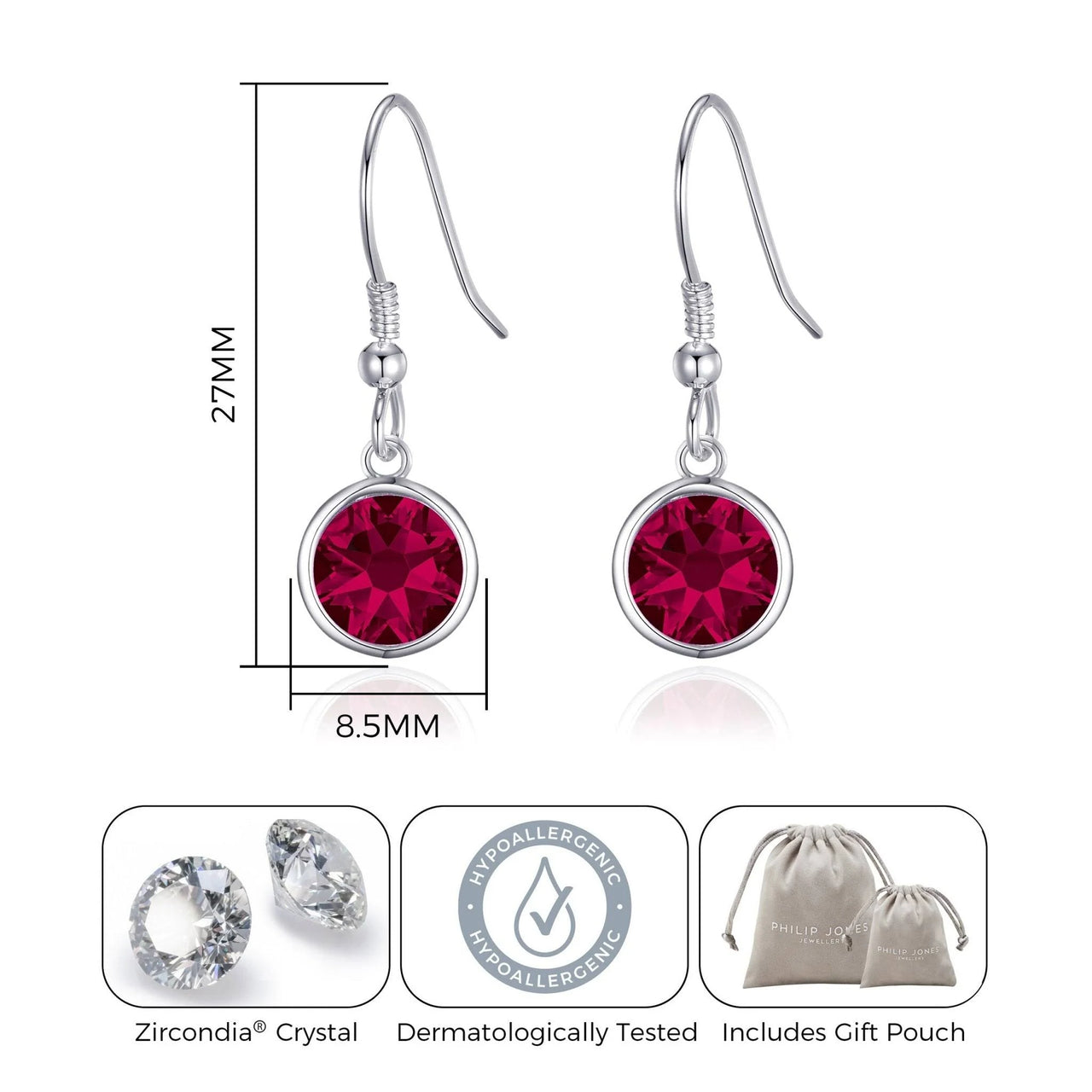 Philip Jones Jewellery July Birthstone Drop Earrings