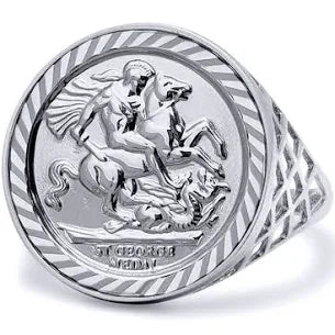 Jewelco London St George Dragon Slayer Half-Sovereign-Size Sterling Silver Ring
