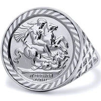 Thumbnail for Jewelco London St George Dragon Slayer Half-Sovereign-Size Sterling Silver Ring