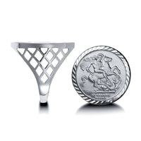Thumbnail for Jewelco London St George Dragon Slayer Half-Sovereign-Size Sterling Silver Ring