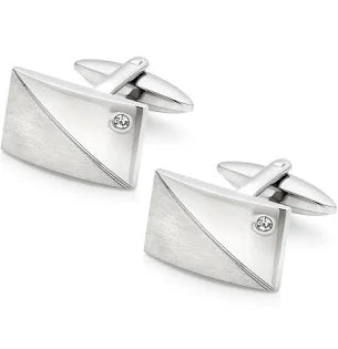 Beaverbrooks Men's Stainless Steel Cubic Zirconia Cufflinks