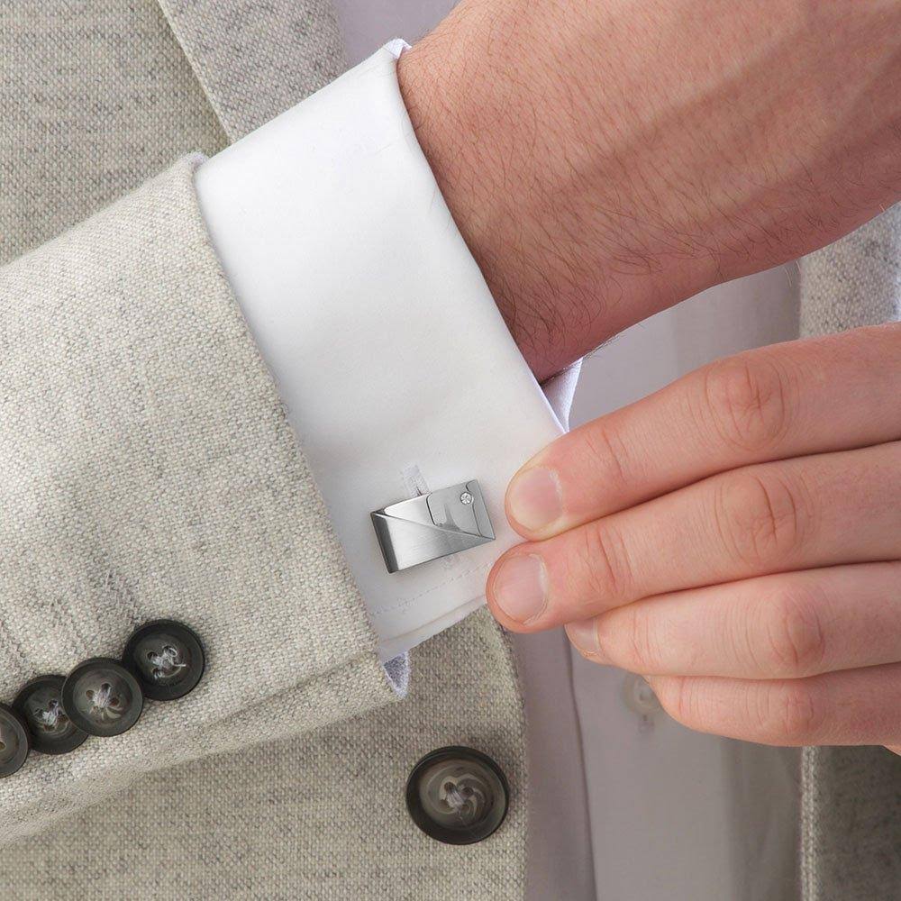 Beaverbrooks Men's Stainless Steel Cubic Zirconia Cufflinks