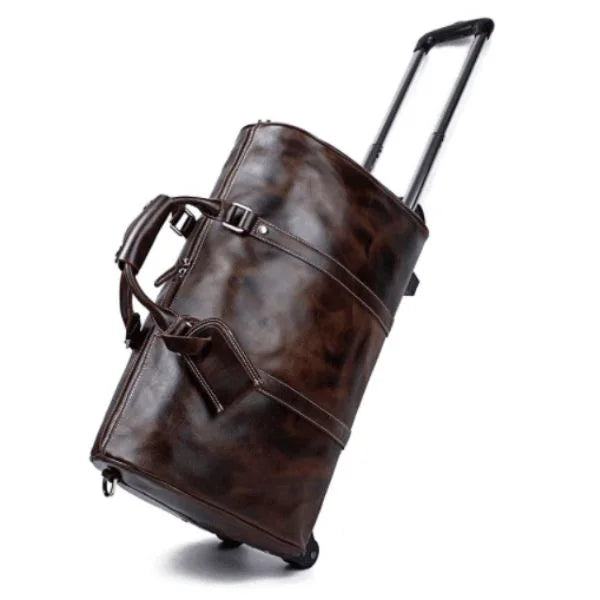 Leather Trolley Duffle Bag Chocolate