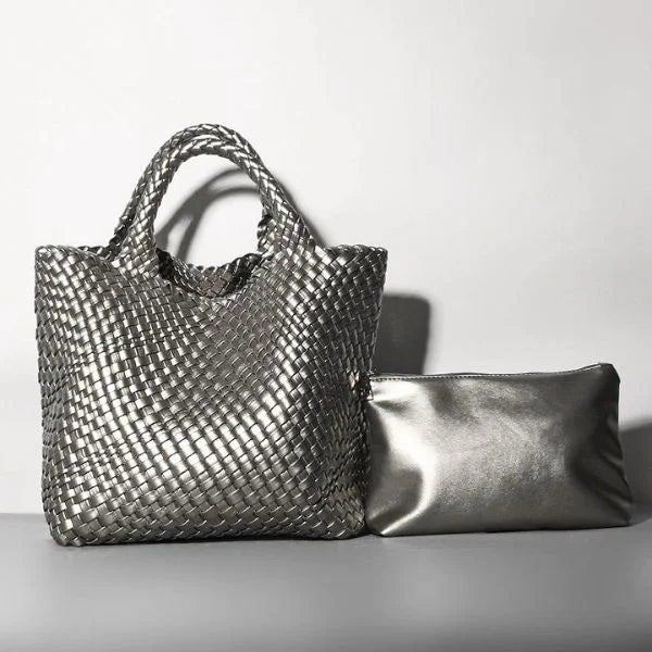 Woven Tote Bag Silver