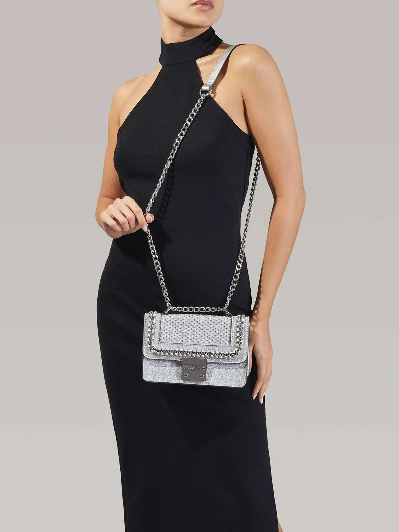 Carvela - 'Mini Bailey Cross Body' Glitter Bag - Silver