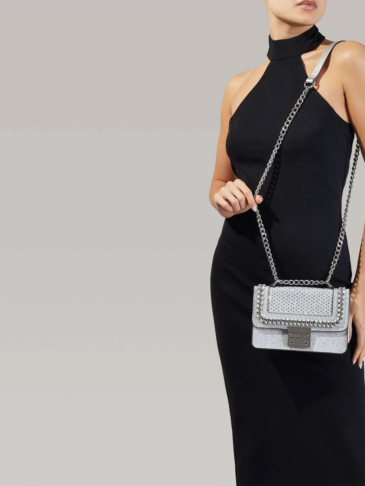 Carvela - 'Mini Bailey Cross Body' Glitter Bag - Silver