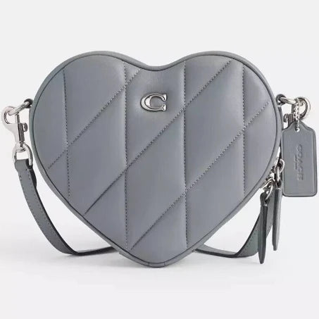 $350 Coach Heart Crossbody With Quilting Grey Blue Nappa Leather