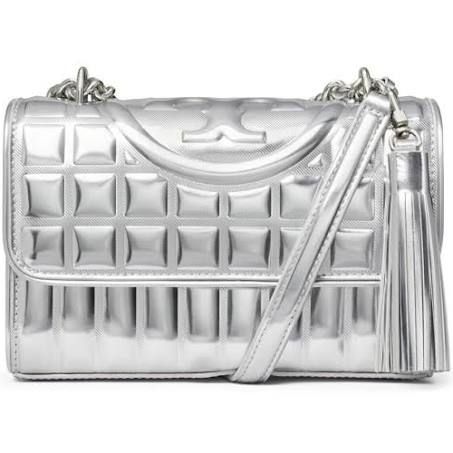 Tory Burch Small Fleming Metallic Quilted Convertible Shoulder Bag - Silver Size ...