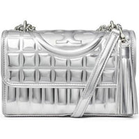 Thumbnail for Tory Burch Small Fleming Metallic Quilted Convertible Shoulder Bag - Silver Size ...