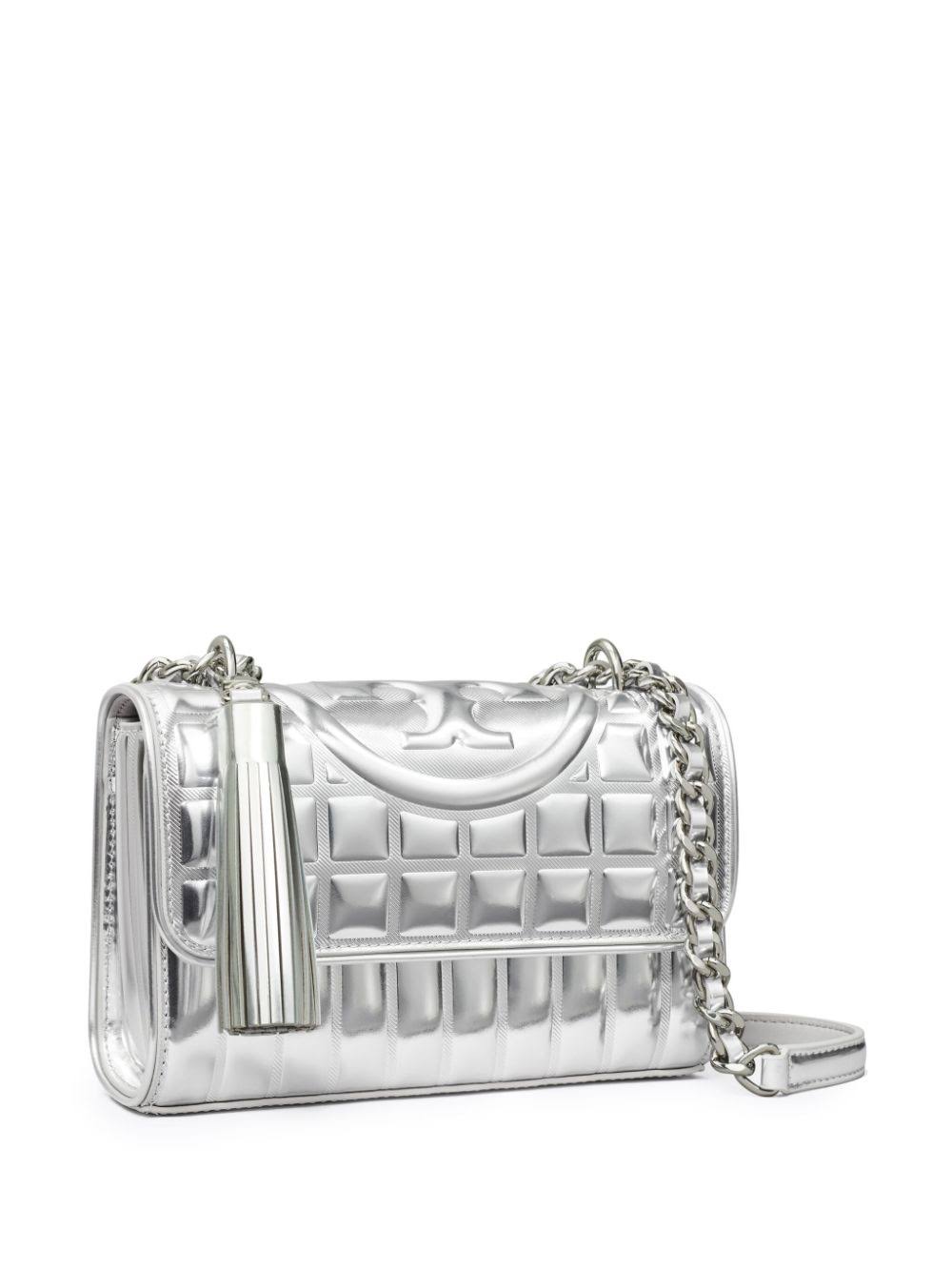 Tory Burch Small Fleming Metallic Quilted Convertible Shoulder Bag - Silver Size ...