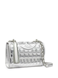 Thumbnail for Tory Burch Small Fleming Metallic Quilted Convertible Shoulder Bag - Silver Size ...