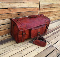 Thumbnail for Leather Duffle Bag Handmade Leather Weekender Gym Bag Men Vacation Duffel Bag ...
