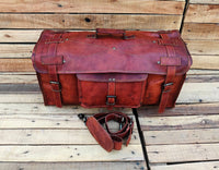 Thumbnail for Leather Duffle Bag Handmade Leather Weekender Gym Bag Men Vacation Duffel Bag ...