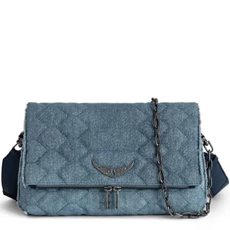 ZADIG & VOLTAIRE Rocky Denim Glitter Quilted Bag Storm
