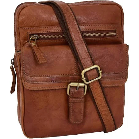 A1 Fashion Goods Genuine Vintage Tan Leather Cross Body Bag For Mens Rugged Zip ...