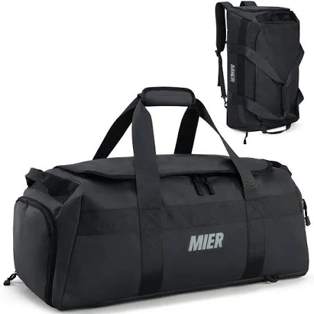 Mier Large Convertible Duffel Backpack with Shoe Compartment, Black