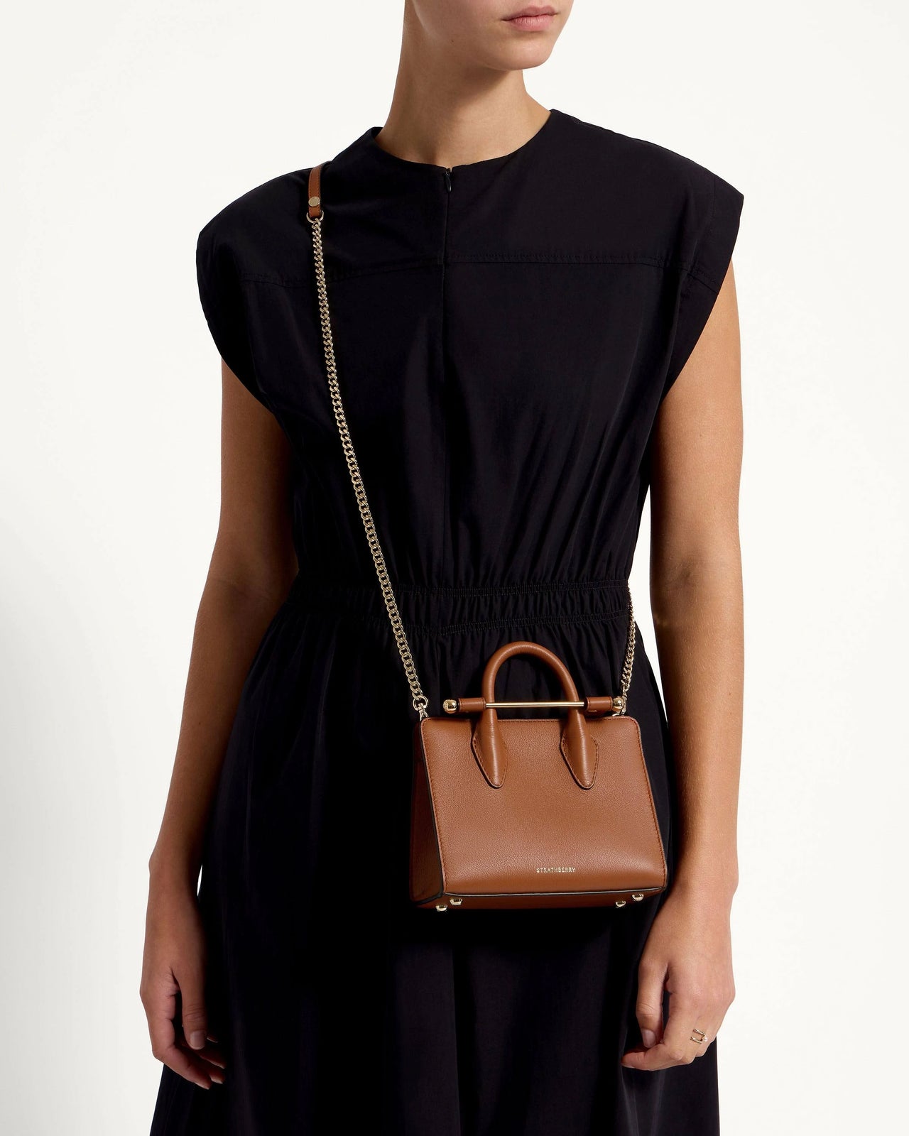Strathberry Nano Leather Mini Tote Bag, Chestnut