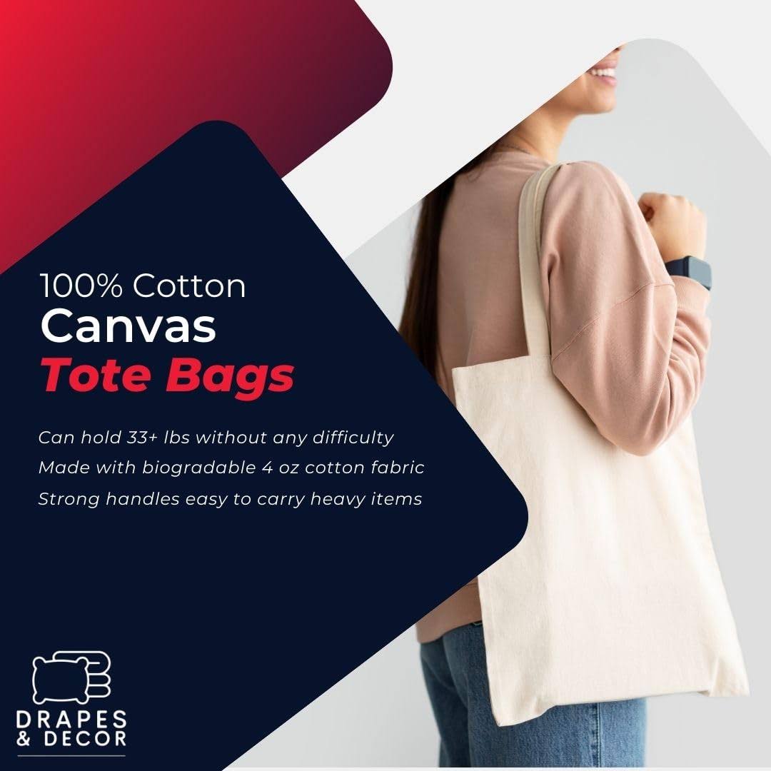Drapes & Decor Cotton Canvas Plain Tote Bags To Decorate in Bulk Pack of 3/5/10 ...
