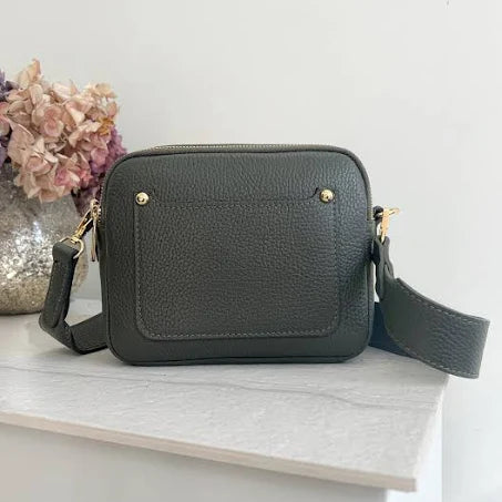 Elizabeth Leather Double Zip Crossbody Bag Dark Grey