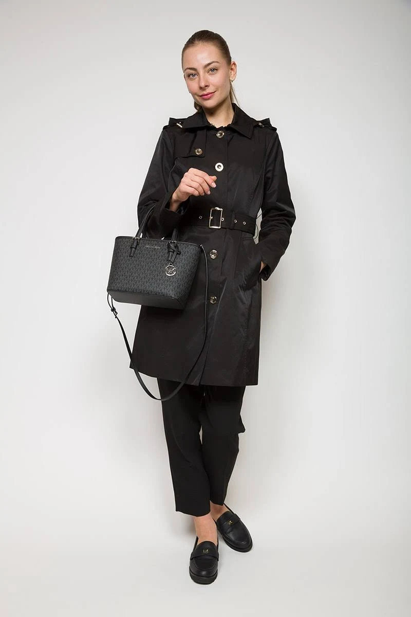 Michael Kors Jet Set Travel Extra-Small Tote Bag - Black Logo Canvas
