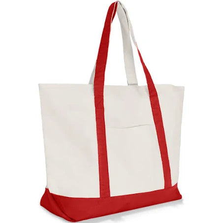 Dalix 22" Large Cotton Canvas Zippered Shopping Tote Grocery Bag in RE